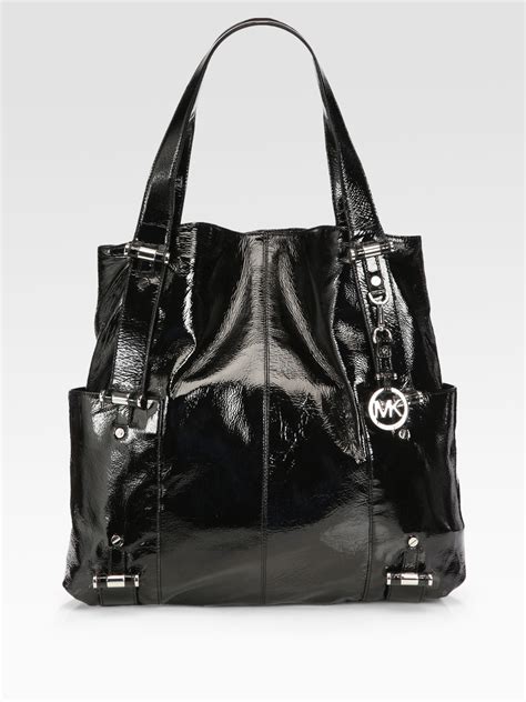 michael kors black leather tote bag uk|Michael Kors black patent tote.